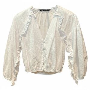 Zara Ivory Ruffle Dot Button-Front Blouse